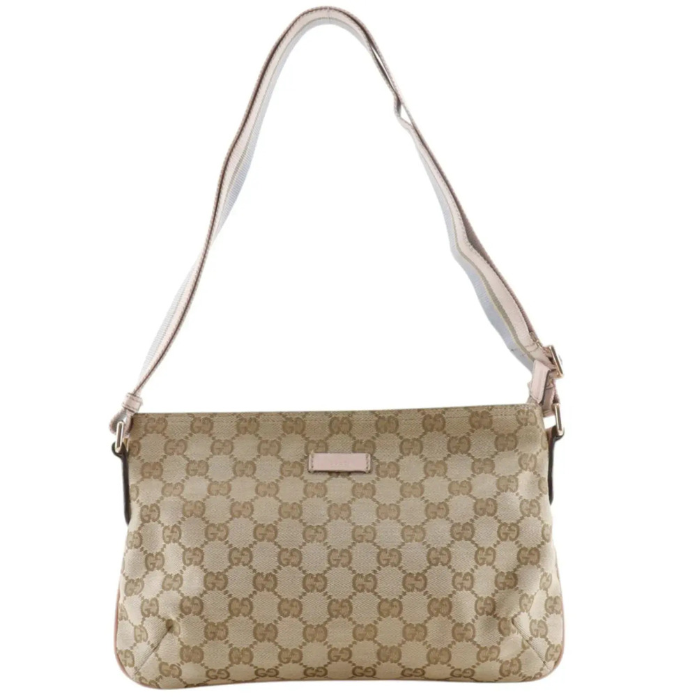 Gucci GG Canvas Zipper Crossbody Bag Pink Brown